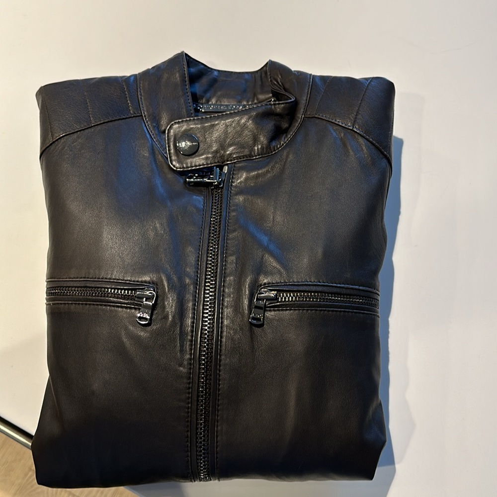 Michael Kors Brown Leather Motto Jacket